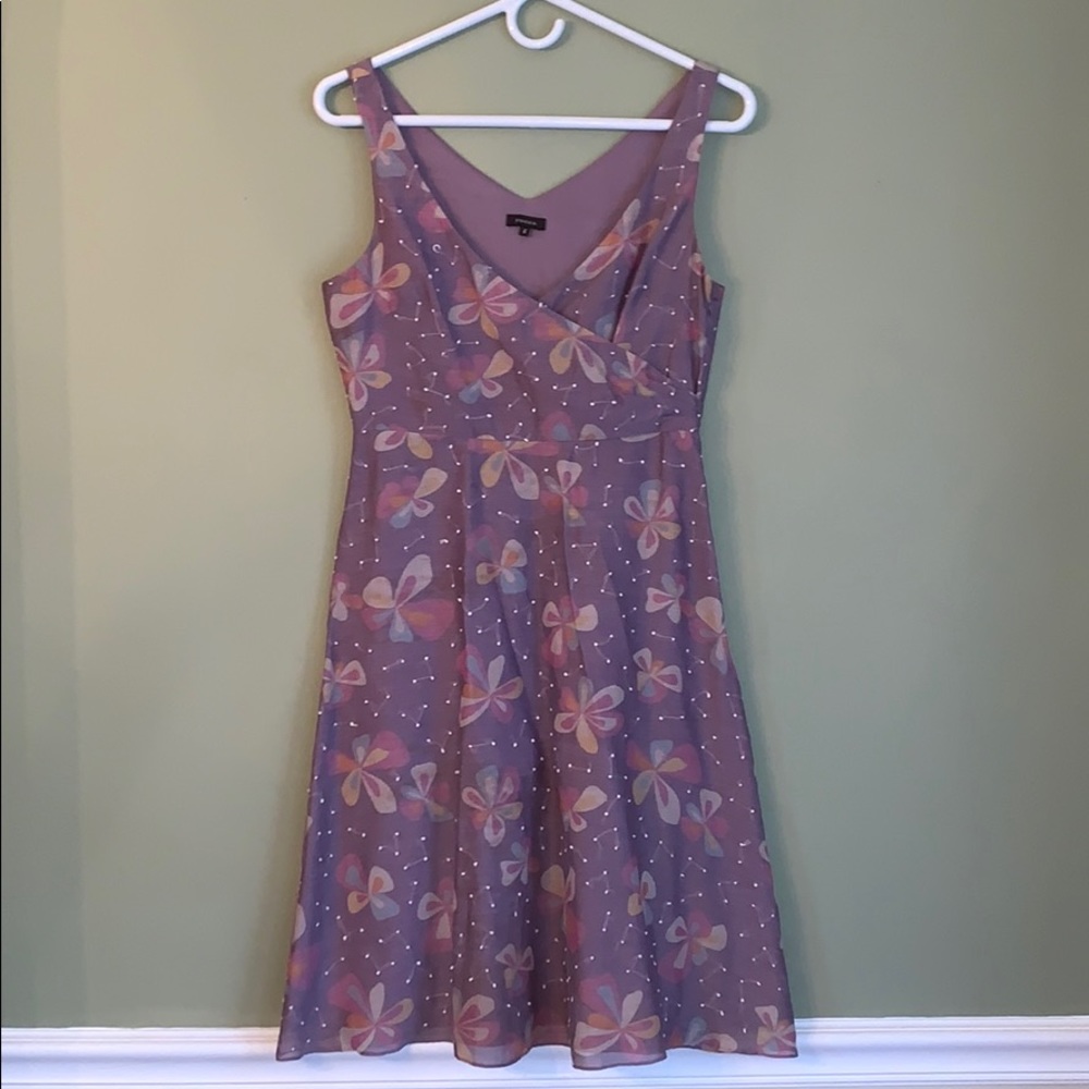 Tocca Floral Silk Blend Empire Dress, Lavender, 4